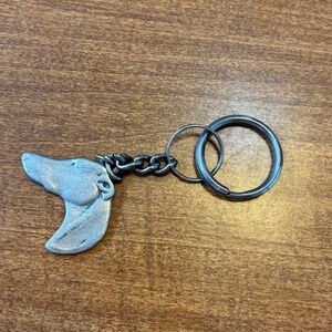 Vintage 1992 I Love My Greyhound Pewter Dog Keychain Made in USA Silver Tone